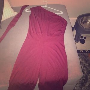 One shoulder wide leg jumpsuit with belt